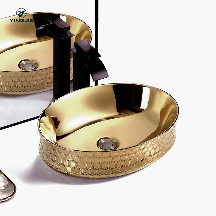 crackle finish electroplated ceramic basin