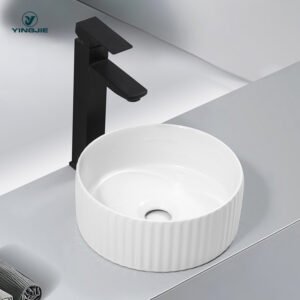 Ribbed White Ceramic Vessel Sink